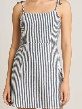 Old Navy - Blue and White Striped Tie Strap Linen Blend Mini Dress